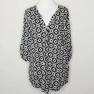 New Market & Spruce Black & White Boho Aztec Print Top M